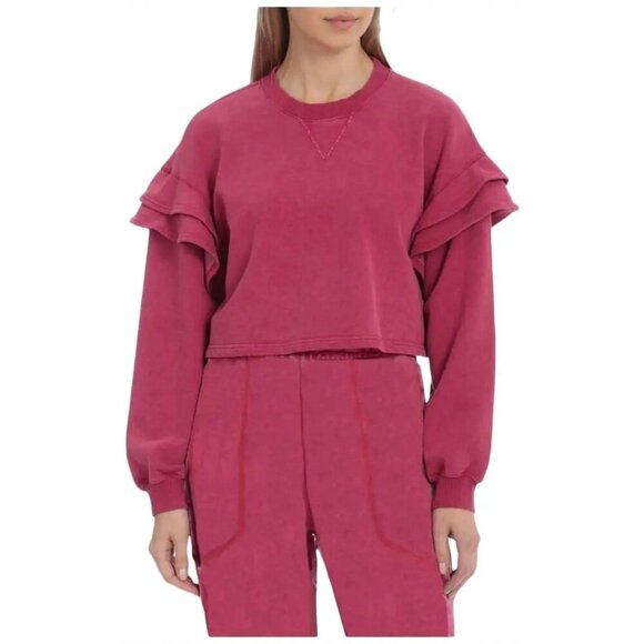 7 FOR ALL MANKIND Pink Ruffled Sweatshirt NWT Medium - Picture 1 of 9